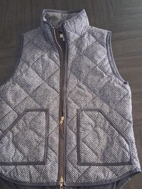 J. Crew Navy and White Quilted Vest with Gold Hardware